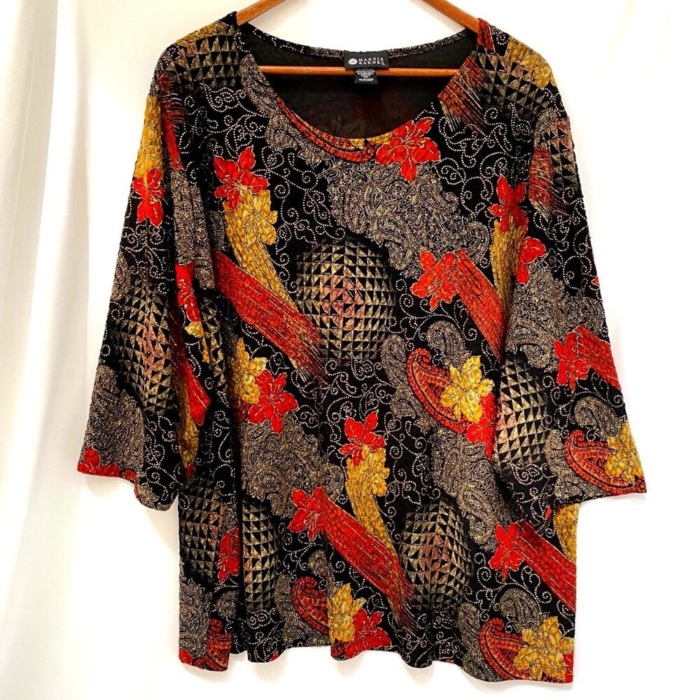 Maggie Barnes Womens Fall Popover Top Plus Sz 4X Paisley Artsy Geometric Career